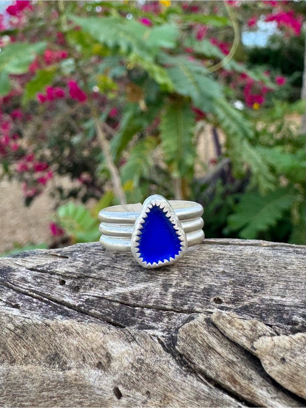 Cobalt blue sea glass Statement Ring in fine silver & sterling silver